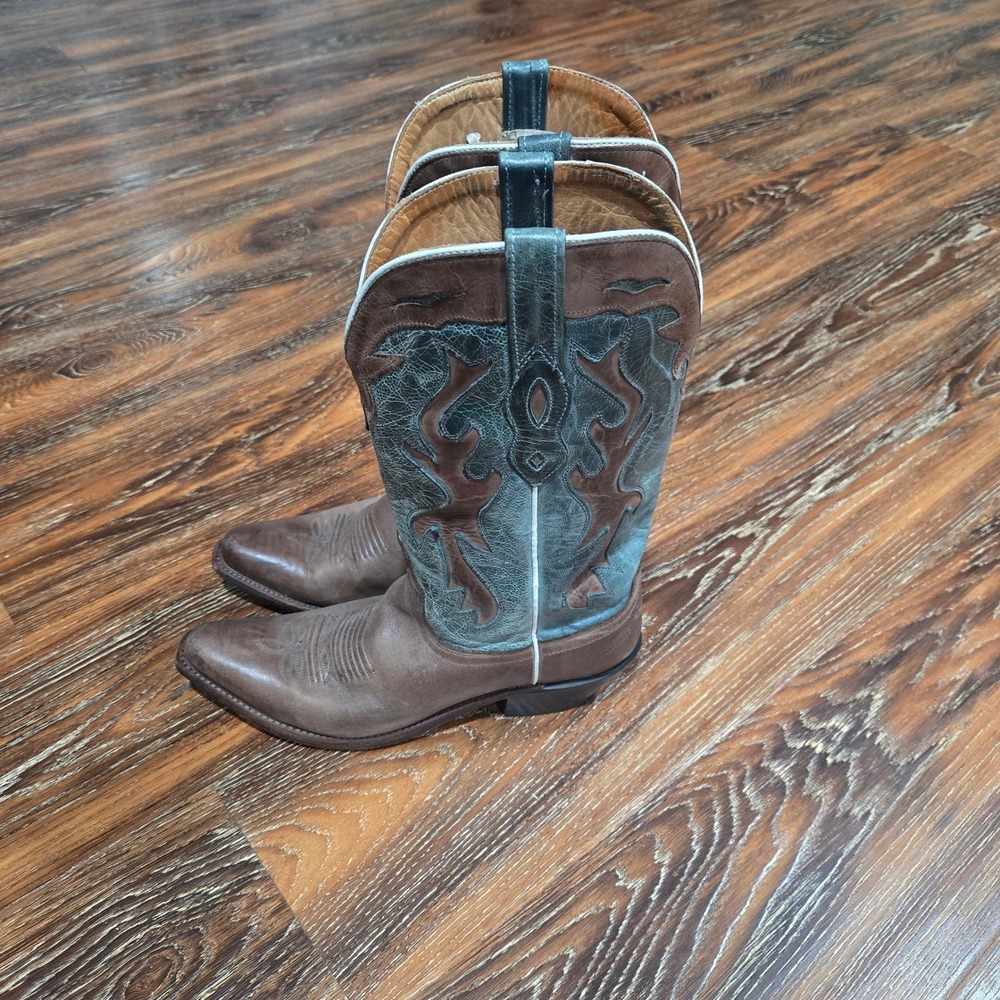 Old West 8 Cowboy Boots Womens Brown Teal Leather Pointed Toe LF1526